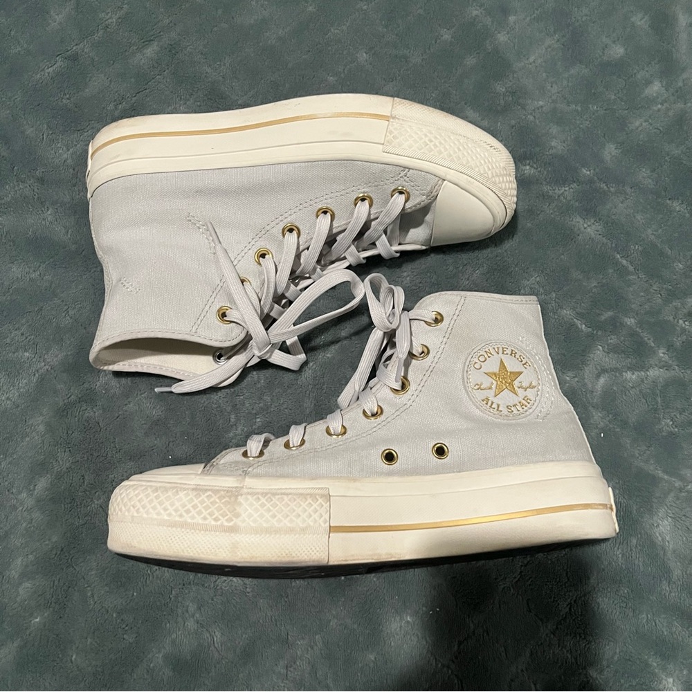 Converse Chuck Taylor All Star Lift High Top Gold Grey Platform A08237C Womens 7